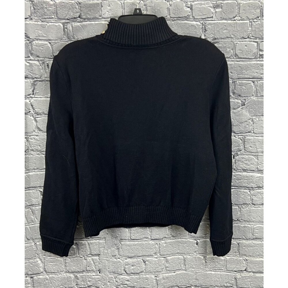 VTG St John Sportswear Sweater Size 14 Black  Turtleneck Santana Knit  Leather L - Picture 4 of 9